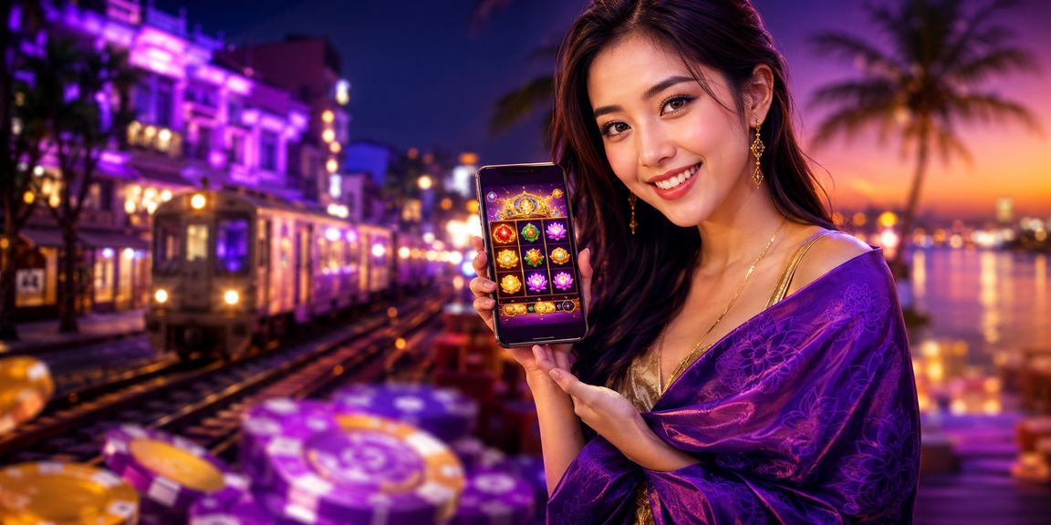 Màn hình slot game neon sáng rực tại Hà Nội ban đêm
